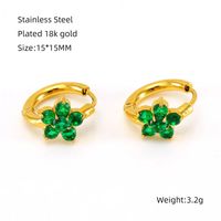 1 Pair Simple Style Flower 304 Stainless Steel Zircon 18K Gold Plated Hoop Earrings sku image 4