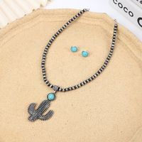 Casual Simple Style Cactus Alloy Turquoise Plating Men's Earrings Necklace main image 1