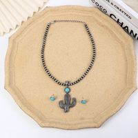 Casual Simple Style Cactus Alloy Turquoise Plating Men's Earrings Necklace main image 4