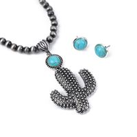 Casual Simple Style Cactus Alloy Turquoise Plating Men's Earrings Necklace main image 3