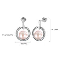 1 Pair Elegant Circle Round Polishing Inlay Sterling Silver Pearl Zircon White Gold Plated Drop Earrings main image 2