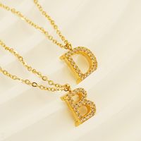 304 Stainless Steel 18K Gold Plated Casual Letter Rhinestones Pendant Necklace main image 5