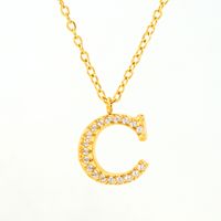 304 Stainless Steel 18K Gold Plated Casual Letter Rhinestones Pendant Necklace sku image 17