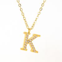 304 Stainless Steel 18K Gold Plated Casual Letter Rhinestones Pendant Necklace sku image 14