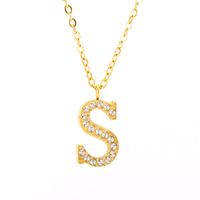 304 Stainless Steel 18K Gold Plated Casual Letter Rhinestones Pendant Necklace sku image 19