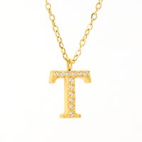 304 Stainless Steel 18K Gold Plated Casual Letter Rhinestones Pendant Necklace sku image 6