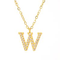 304 Stainless Steel 18K Gold Plated Casual Letter Rhinestones Pendant Necklace sku image 26
