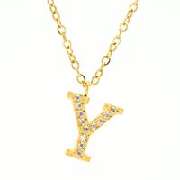 304 Stainless Steel 18K Gold Plated Casual Letter Rhinestones Pendant Necklace sku image 7