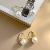 1 Pair Elegant Semicircle Polishing Inlay Sterling Silver Pearl White Gold Plated Drop Earrings main image 3