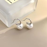 1 Pair Elegant Semicircle Polishing Inlay Sterling Silver Pearl White Gold Plated Drop Earrings main image 5