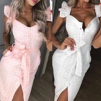 Women's Regular Dress Sexy Square Neck Embroidery Short Sleeve Solid Color Midi Dress Holiday Daily Date main image 1