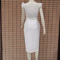 Women's Regular Dress Sexy Square Neck Embroidery Short Sleeve Solid Color Midi Dress Holiday Daily Date main image 4