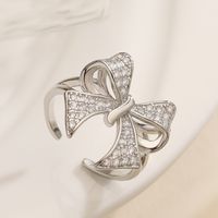 Copper 18K Gold Plated White Gold Plated Simple Style Inlay Bow Knot Zircon Open Rings main image 3