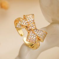 Copper 18K Gold Plated White Gold Plated Simple Style Inlay Bow Knot Zircon Open Rings sku image 6