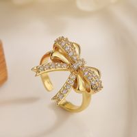 Kupfer 18 Karat Vergoldet Weißgold Plattiert Einfacher Stil Inlay Bogenknoten Zirkon Offener Ring sku image 1