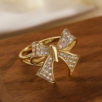 Copper 18K Gold Plated White Gold Plated Simple Style Inlay Bow Knot Zircon Open Rings main image 2
