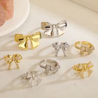 Copper 18K Gold Plated White Gold Plated Simple Style Inlay Bow Knot Zircon Open Rings main image 1