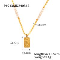 Casual Simple Style Commute Square Star Moon Freshwater Pearl Copper Beaded Inlay Rhinestones Agate 18K Gold Plated Unisex Pendant Necklace sku image 7