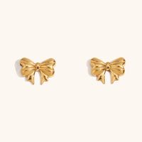 316L Stainless Steel  18K Gold Plated Elegant Bow Knot Earrings Necklace main image 6
