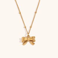 316L Stainless Steel  18K Gold Plated Elegant Bow Knot Earrings Necklace sku image 2