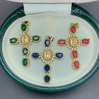 1 Piece 31.5*46.2mm Copper Zircon 18K Gold Plated Cross Polished Pendant main image 1