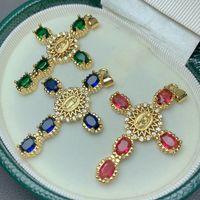 1 Piece 31.5*46.2mm Copper Zircon 18K Gold Plated Cross Polished Pendant main image 7