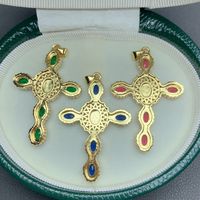 1 Piece 31.5*46.2mm Copper Zircon 18K Gold Plated Cross Polished Pendant main image 9
