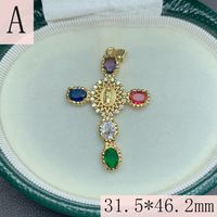 1 Piece 31.5*46.2mm Copper Zircon 18K Gold Plated Cross Polished Pendant main image 6