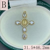 1 Piece 31.5*46.2mm Copper Zircon 18K Gold Plated Cross Polished Pendant main image 5