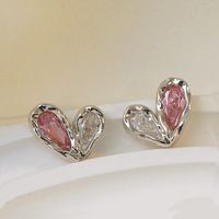 1 Pair Sweet Heart Shape Inlay Copper Zircon 18K Gold Plated Ear Studs main image 5