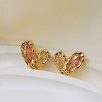 1 Pair Sweet Heart Shape Inlay Copper Zircon 18K Gold Plated Ear Studs main image 4