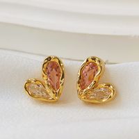 1 Pair Sweet Heart Shape Inlay Copper Zircon 18K Gold Plated Ear Studs main image 1