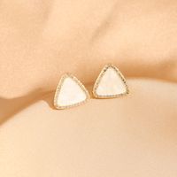 1 Pair Sweet Triangle Geometric Rectangle Inlay Copper Shell Zircon 18K Gold Plated Ear Studs main image 6