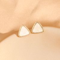 1 Pair Sweet Triangle Geometric Rectangle Inlay Copper Shell Zircon 18K Gold Plated Ear Studs sku image 4