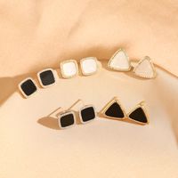 1 Pair Sweet Triangle Geometric Rectangle Inlay Copper Shell Zircon 18K Gold Plated Ear Studs main image 1