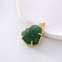 Copper Chinoiserie Plating Smiling Buddha Glass Pendant Necklace main image 6