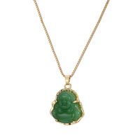 Copper Chinoiserie Plating Smiling Buddha Glass Pendant Necklace main image 3