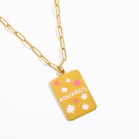 304 Stainless Steel 18K Gold Plated Elegant Simple Style Enamel Constellation Flower Pendant Necklace sku image 1