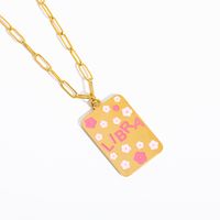 304 Stainless Steel 18K Gold Plated Elegant Simple Style Enamel Constellation Flower Pendant Necklace sku image 9