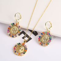 Copper Gold Plated Simple Style Classic Style Inlay Color Block Zircon Jewelry Set main image 5