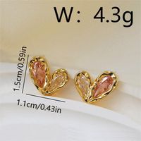 1 Pair Sweet Heart Shape Inlay Copper Zircon 18K Gold Plated Ear Studs sku image 1
