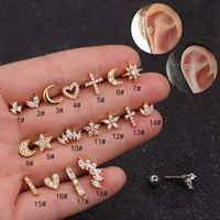 1 Piece IG Style Star Moon Inlay 304 Stainless Steel Zircon 14K Gold Plated Ear Studs main image 1