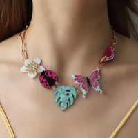 Style Nordique Insecte Fleur Alliage De Zinc Placage Incruster Strass Femmes Collier main image 5