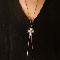 Wholesale Jewelry Casual Classic Style Cool Style Cross Alloy Leather Rope Turquoise Inlay Sweater Chain sku image 1