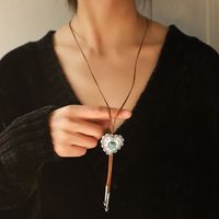 Wholesale Jewelry Casual Classic Style Cool Style Cross Alloy Leather Rope Turquoise Inlay Sweater Chain main image 3