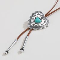 Wholesale Jewelry Casual Classic Style Cool Style Cross Alloy Leather Rope Turquoise Inlay Sweater Chain sku image 2