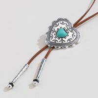 Bijoux En Gros Décontractée Style Classique Style Cool Traverser Alliage Corde En Cuir Turquoise Incruster Chaîne De Chandail sku image 2