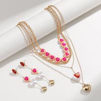 Classic Style Heart Shape Alloy Metal Inlay Turquoise Women's Earrings Necklace main image 5