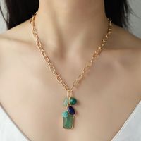 Wholesale Jewelry Ethnic Style Water Droplets Alloy Iron Artificial Gemstones Plating Pendant Necklace main image 6