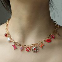 Simple Style Classic Style Heart Shape Flower Alloy Zinc Alloy Enamel Women's Layered Necklaces main image 2